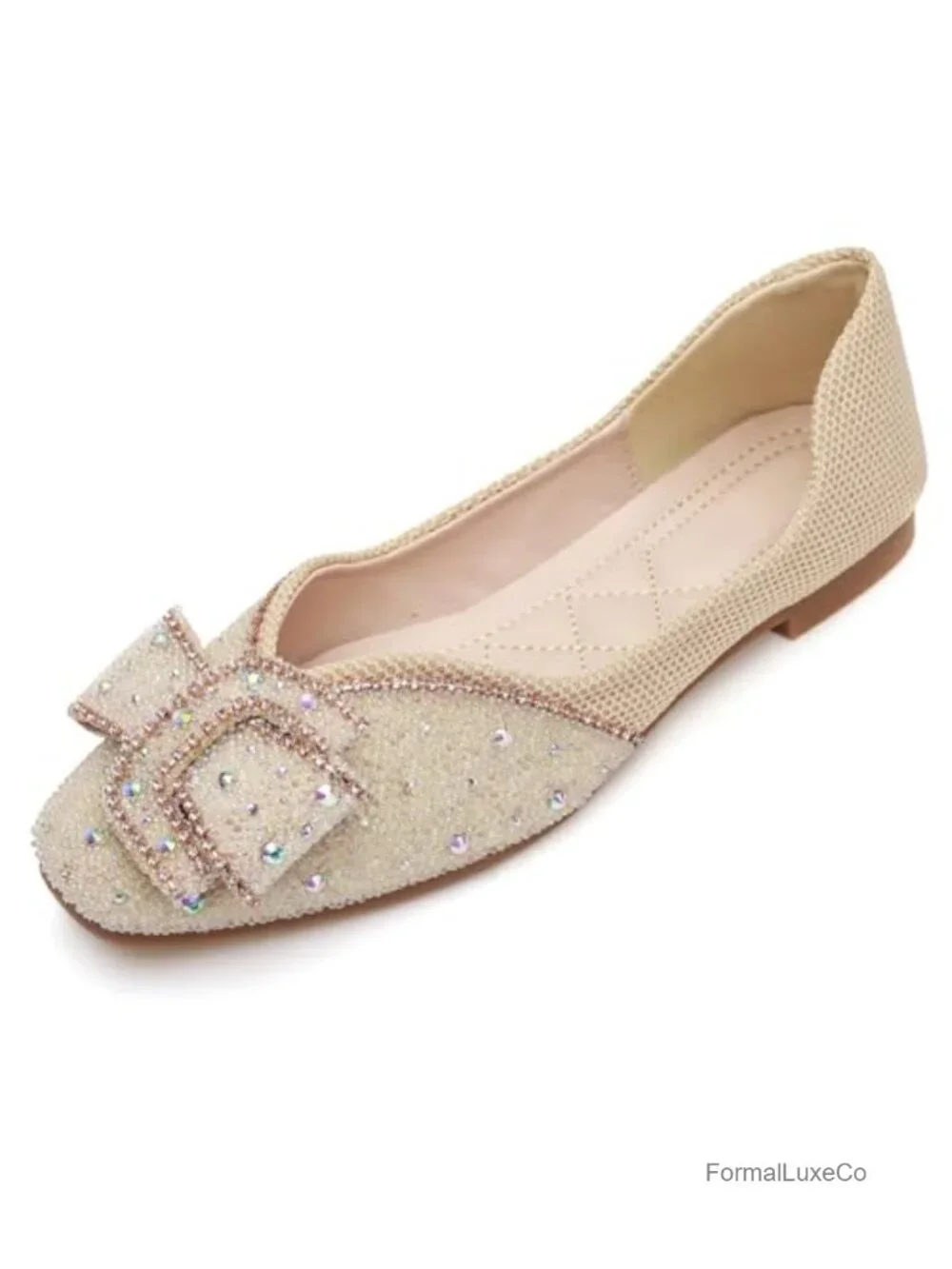 Women's Rhinestone Square Toe Ballet Flat Slip-On Walking Shoes
